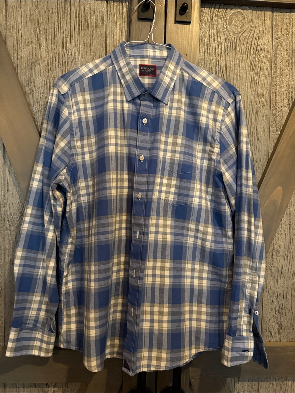 UNTUCKit Blue and White Plaid Button-Down Shirt